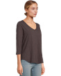 3/4 Sleeve V-Neck Tee with Curved Hem