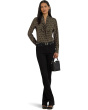 Chain-Print Crepe Tie Neck Blouse