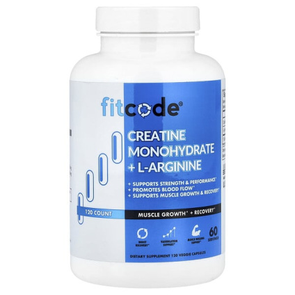 fitcode, моногидрат креатина и L-аргинина, 120 растительных капсул