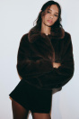Zara Короткое пальто на меху табачно-коричневого цвета