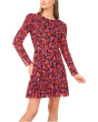Shirred Long Sleeve Waist Tie Dress