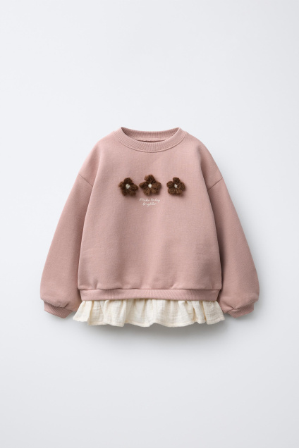 Zara КОМБИНИРОВАННАЯ ТОЛСТОВКА С ЦВЕТОЧНЫМ ПРИНТОМ 495680623-676-18
