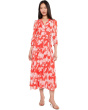 Long Sleeve Floral Chiffon Self Tie Midi