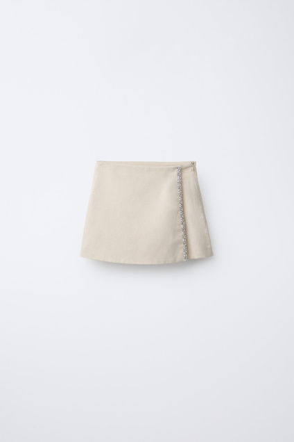 Zara ШОРТЫ-БЕРМУДЫ ИЗ ЛЬНА И ХЛОПКА С ДРАГОЦЕННЫМ КАМНЕМ 498939806-711-7
