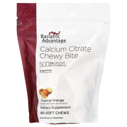 Bariatric Advantage, Chewy Bite, цитрат кальция, без сахара, тропический апельсин, 90 жевательных таблеток