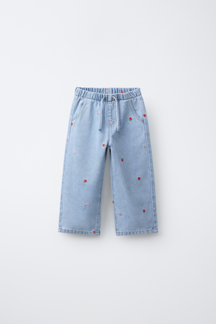 Zara ШИРОКИЕ ДЖИНСЫ С КЛУБНИЧНОЙ ВЫШИВКОЙ 515478267-400-18