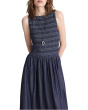 Denim Smocked Boatneck Maxi Dress