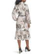 Long Sleeve Dot Crepe Belted Bubble Hem Midi