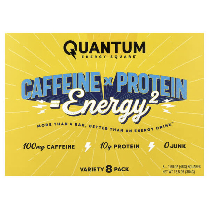 Quantum Energy Square, протеиновый снек с кофеином, ассорти из 8 порционных порций по 48 г (1,69 унции)