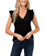 Double Ruffle Button Front Blouse