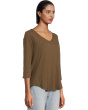 3/4 Sleeve V-Neck Tee with Curved Hem