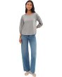 3/4 Shirred Sleeve Open Crew Neck Tee