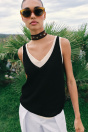 Zara ВЯЗАНЫЙ ТОП ИЗ КОМБИНИРОВАННОГО черного МАТЕРИАЛА
