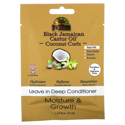 Okay Pure Naturals, Черное ямайское касторовое масло, кокосовые локоны, оставьте в кондиционере для глубокого проникновения, 37 мл (1,25 жидк. унц.)