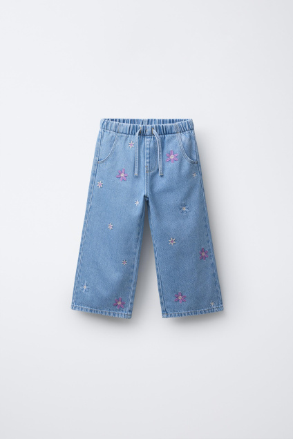 Zara Джинсы С ШИРОКИМИ ШТАНИНАМИ С ЦВЕТОЧНОЙ ВЫШИВКОЙ 498904059-400-18