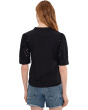 Elbow Puff Sleeve Mixed Media Lace Top
