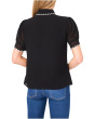 Short Sleeve Scallop Contrast Trim Button Up Top