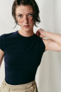 Zara Темно-синяя ФУТБОЛКА УЗКОГО КРОЯ С КОРОТКИМ РУКАВОМ