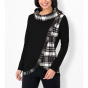 Sweatshirt m. karierten Jersey-Eins_tzen, schwarz-gemustert
