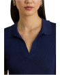 Rib-Knit Short-Sleeve Polo Sweater