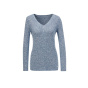 Leinen-Baumwoll-Pullover, jeansblau-mint-meliert