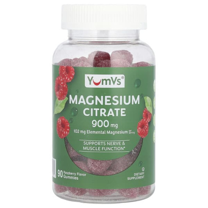 YumVs, цитрат магния, со вкусом малины, 900 мг, 90 жевательных мармеладок (300 мг в 1 жевательной таблетке)