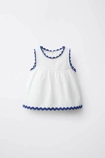 Zara ТОП ИЗ ПОПЛИНА С ВОЛНИСТЫМ КРАЕМ КОНТРАСТНОГО ЦВЕТА CASA LAWA X KIDS 505644501-250-18