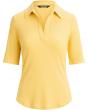Rib-Knit Elbow-Sleeve Polo Tee