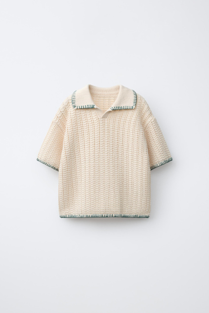 Zara РУБАШКА-ПОЛО ИЗ ТКАНОЙ ТКАНИ С ДЕКОРАТИВНЫМ ШВОМ 496086985-069-18