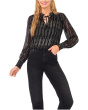 Smocked Cuff Ruffle Tie Neck Top