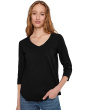3/4 Sleeve V-Neck Tee with Curved Hem