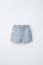 Zara Синие ХЛОПЧАТОБУМАЖНЫЕ И ЛЬНЯНЫЕ ШОРТЫ-БЕРМУДЫ
