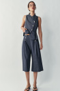 Zara ДЛИННЫЕ ШОРТЫ-БЕРМУДЫ НА ПУГОВИЦАХ ИЗ ЛЬНА синего ЦВЕТА индиго