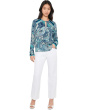 Long Sleeve Woven Top with Keyhole Neckline