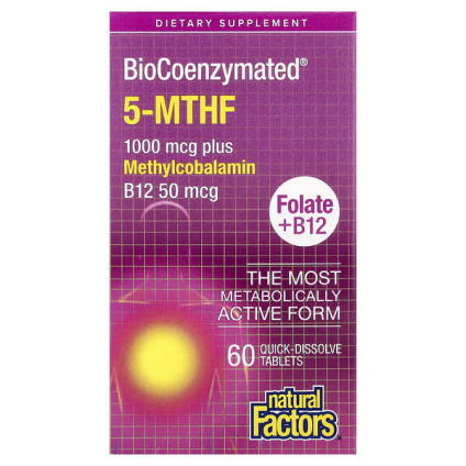 Natural Factors, BioCoenzymated®, фолат и витамин B12, 60 быстрорастворимых таблеток