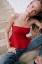 Zara БЮСТГАЛЬТЕР-БАСКА С ОТКРЫТЫМИ ПЛЕЧАМИ ярко-красного цвета