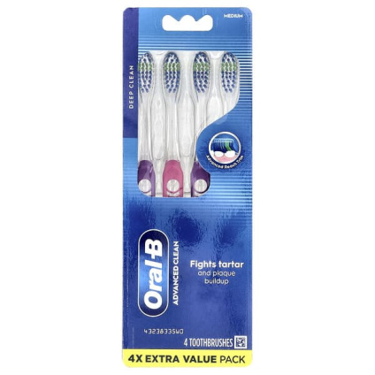 Oral-B, Улучшенная зубная щетка, среднего размера, 4 шт. В упаковке