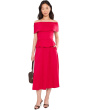 Off-the-Shoulder Dropwaist Cotton Midi