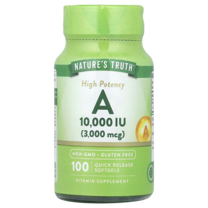 Natures Truth, Витамин A, высокая эффективность, 3000 мкг (10 000 МЕ), 100 капсул быстрого высвобождения