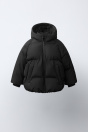 Zara Водонепроницаемое СТЕГАНОЕ ПАЛЬТО С КАПЮШОНОМ черного цвета