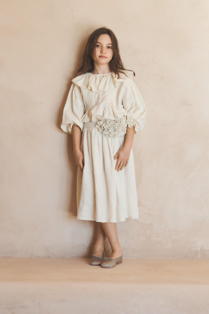 Zara 6-10 ЛЕТ / БЛУЗКА С ДЕКОРАТИВНЫМИ СКЛАДКАМИ И КРУЖЕВАМИ ИЗ ХЛОПКА И ЛЬНА ОГРАНИЧЕННЫМ ТИРАЖОМ 529285355-712-6