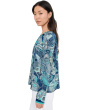 Long Sleeve Woven Top with Keyhole Neckline