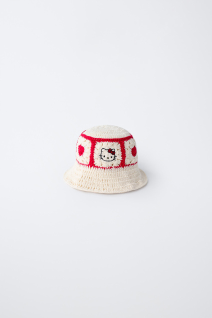 Zara ВЯЗАНАЯ КРЮЧКОМ ШЛЯПА-ВЕДРО HELLO KITTY SANRIO 502193338-712-3
