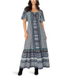 Elbow Sleeve Square Neck Woven Maxi Dress With Pockets