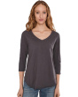 3/4 Sleeve V-Neck Tee with Curved Hem