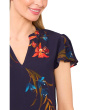 V-neck Shirred Neck Flutter Sleeve Blouse