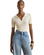Rib-Knit Short-Sleeve Polo Sweater
