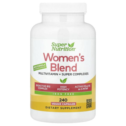 Super Nutrition, мультивитамины для женщин с комплексами супертрав и цветов, комплексом Super BlueGreen (сине-зелёные растительные ингредиенты) и комплексом Super Spice (специи), без железа, 240 растительных капсул