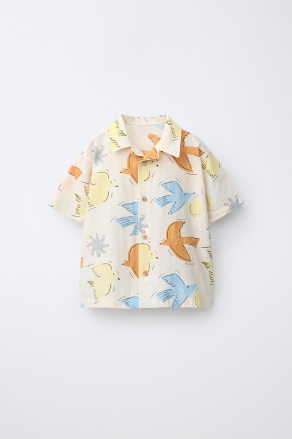 Zara РУБАШКА С ПТИЧЬИМ ПРИНТОМ 507779296-052-18