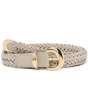 Domed-Buckle Wide Belt in Woven Leather